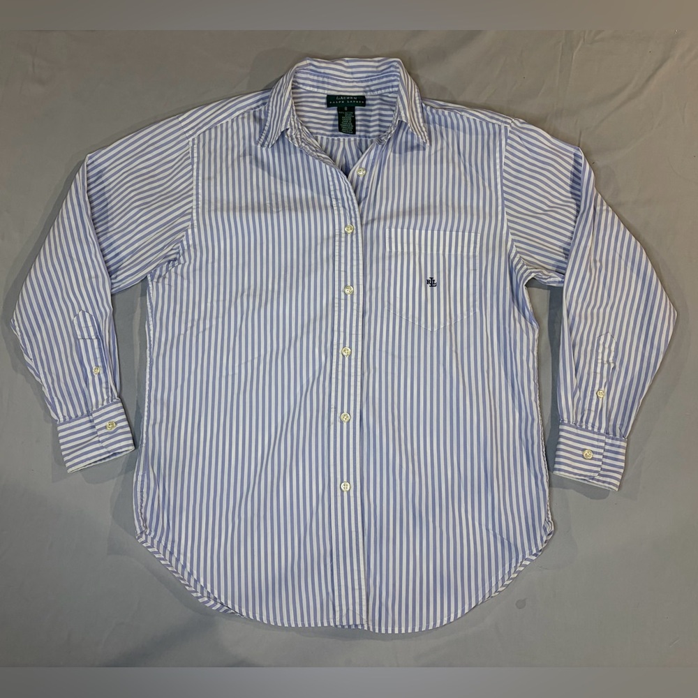 Ralph Lauren Blue and White Striped Button-Down Shirt